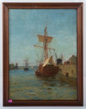E. COULET. SHIPS AT HARBOR, OI