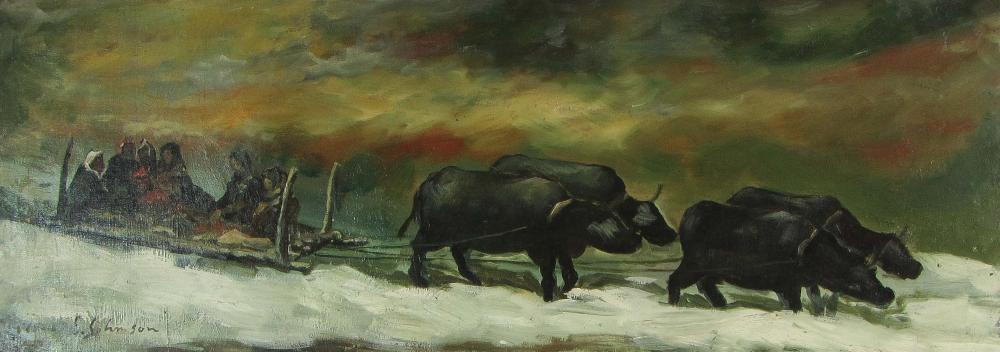 E. JOHNSON OIL ON CANVAS, SLEIGH