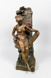 E. PICAULT BRONZE WOMAN WRITIN
