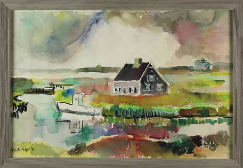 E.A. FOLGER VINTAGE WATERCOLOR VIEW