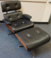 EAMES STYLE BLACK LEATHER AND