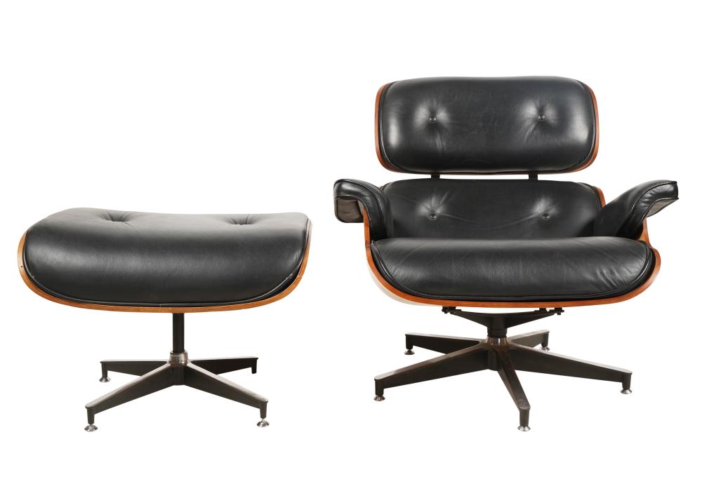 EAMES-STYLE BLACK LEATHER LOUNGE