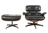 EAMES-STYLE BLACK LEATHER LOUN