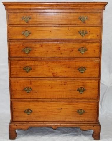 EARLY 18TH C FIGURED MAPLE 5 DRAWER