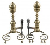 EARLY 19TH C BRASS ANDIRONS Pa