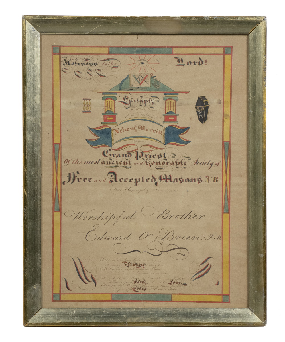 EARLY 19TH C. CALLIGRAPHY MASONIC