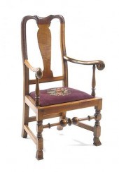 EARLY 19TH C CURLY MAPLE ARMCH