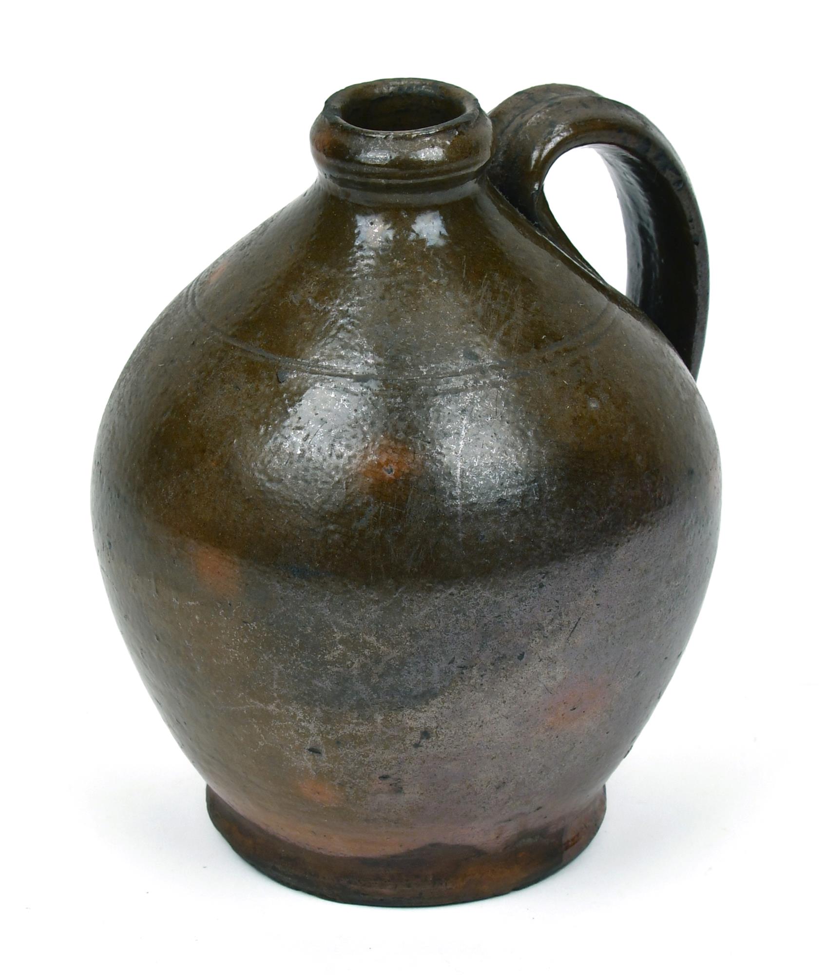 EARLY 19TH C. GONIC REDWARE JUG. An