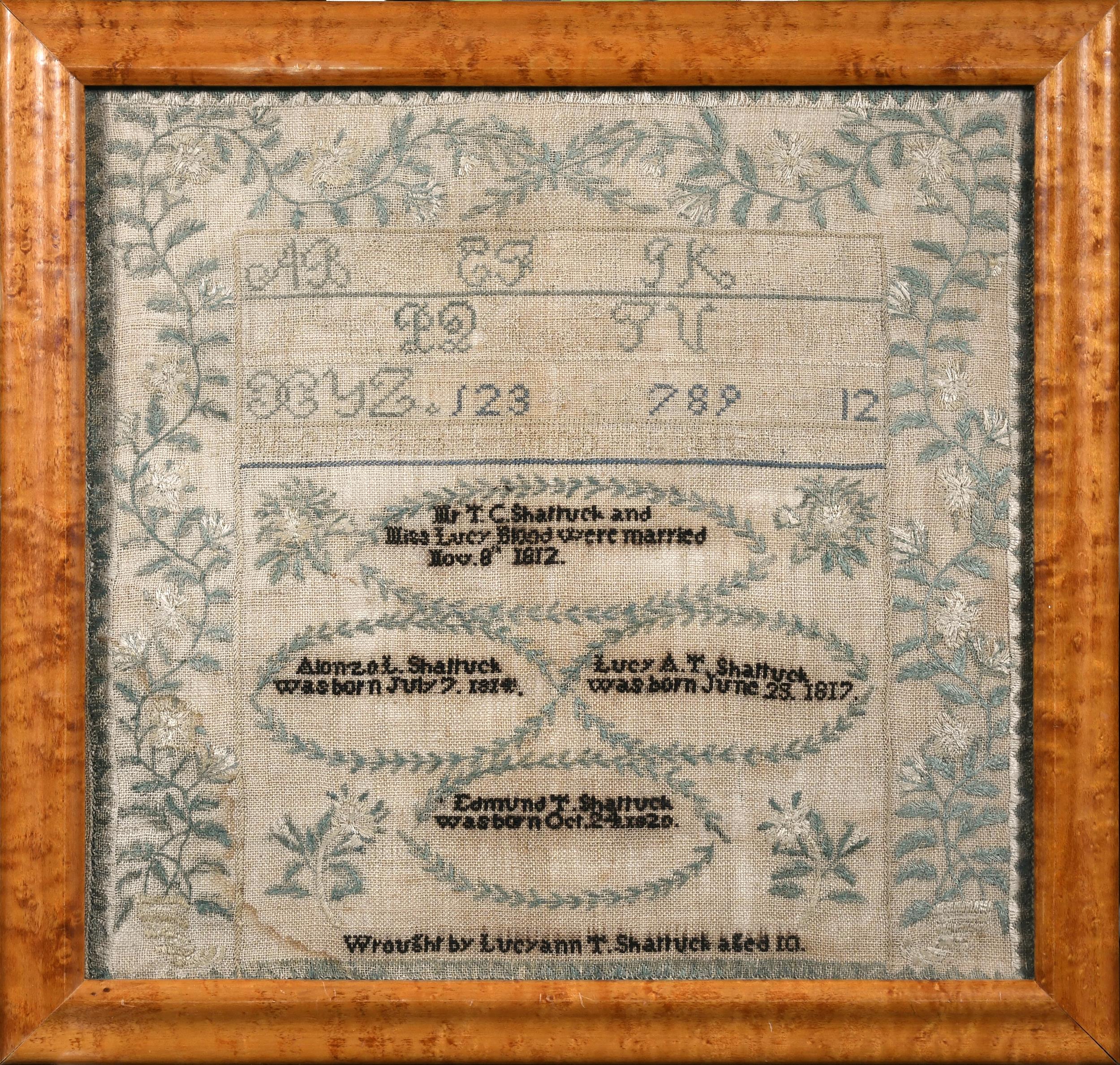 EARLY 19TH C. NEEDLEWORK SAMPLER.