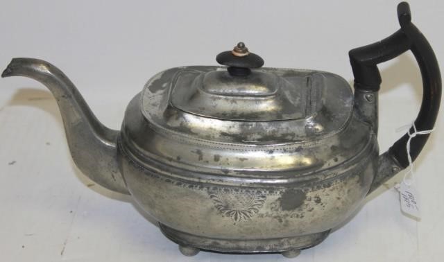 EARLY 19TH C PEWTER TEA POT BY