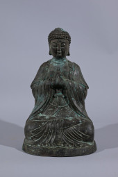 EARLY ANTIQUE BRONZE SEATED BU