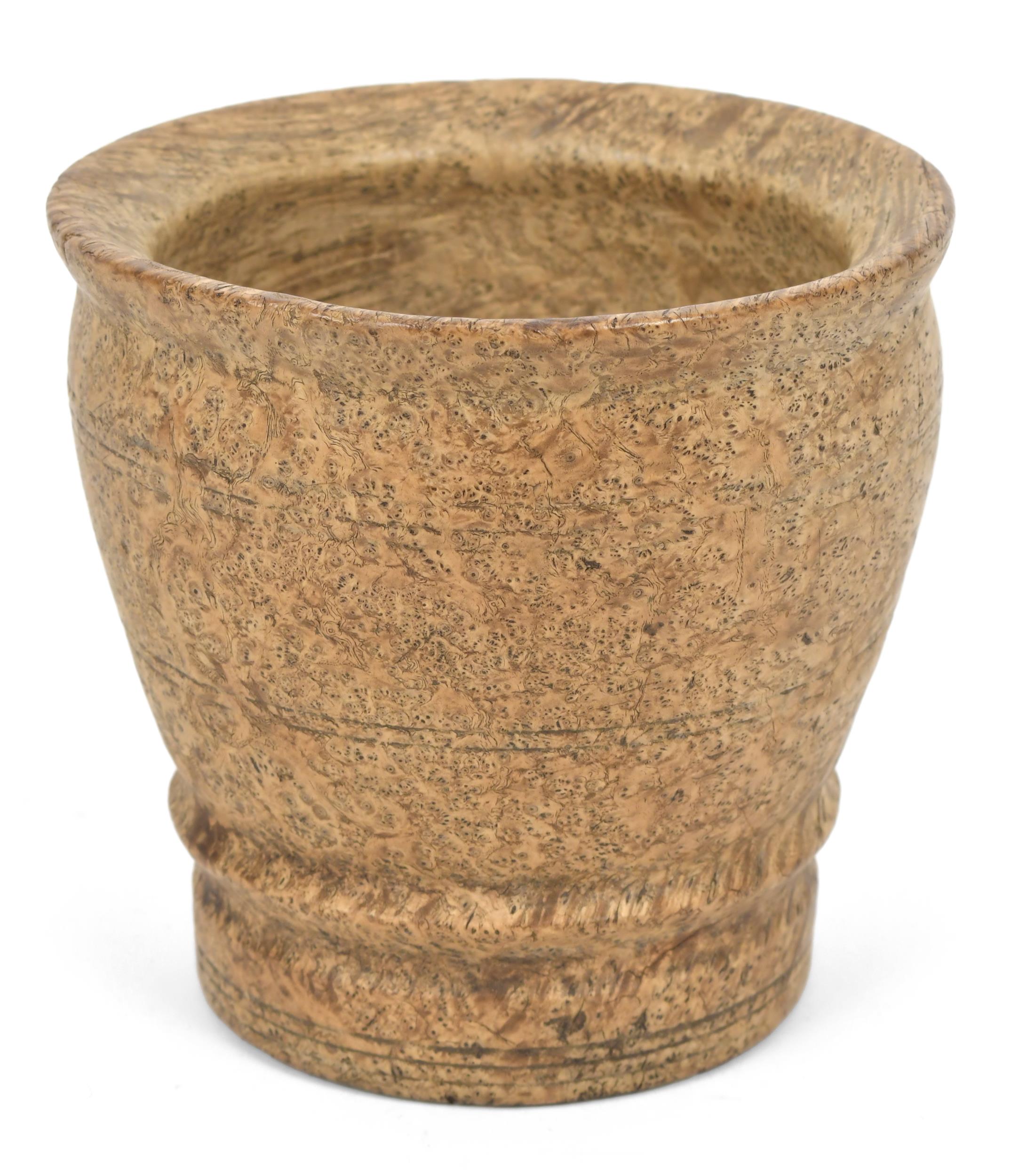 EARLY ASH BURL MORTAR. A fine