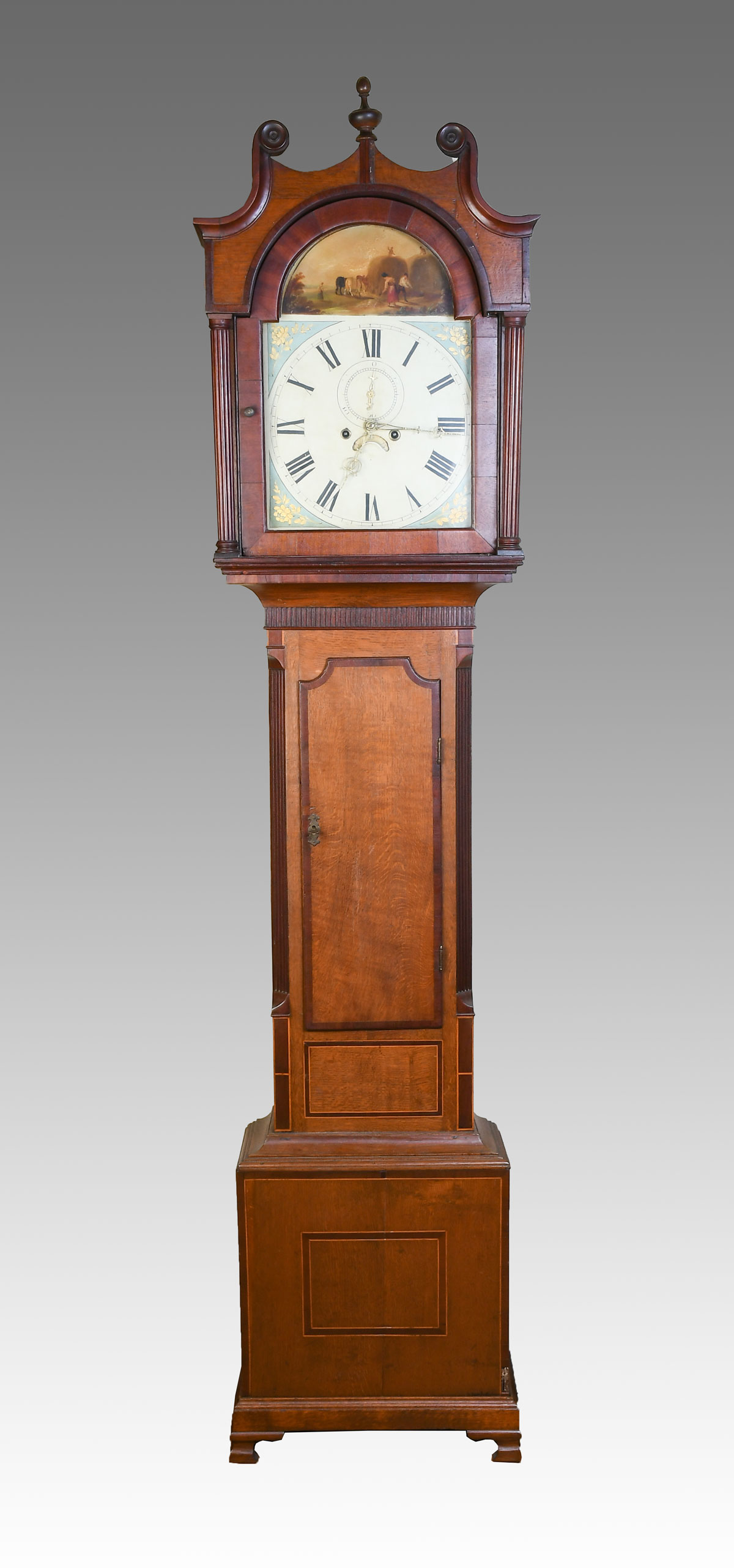 EARLY BANDED GRANDFATHER CLOCK: