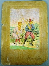 Early baseball card with a bat