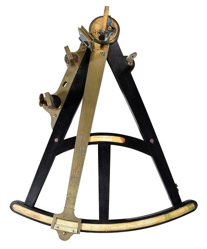 EARLY BRASS AND EBONIZED SEXTANT BY