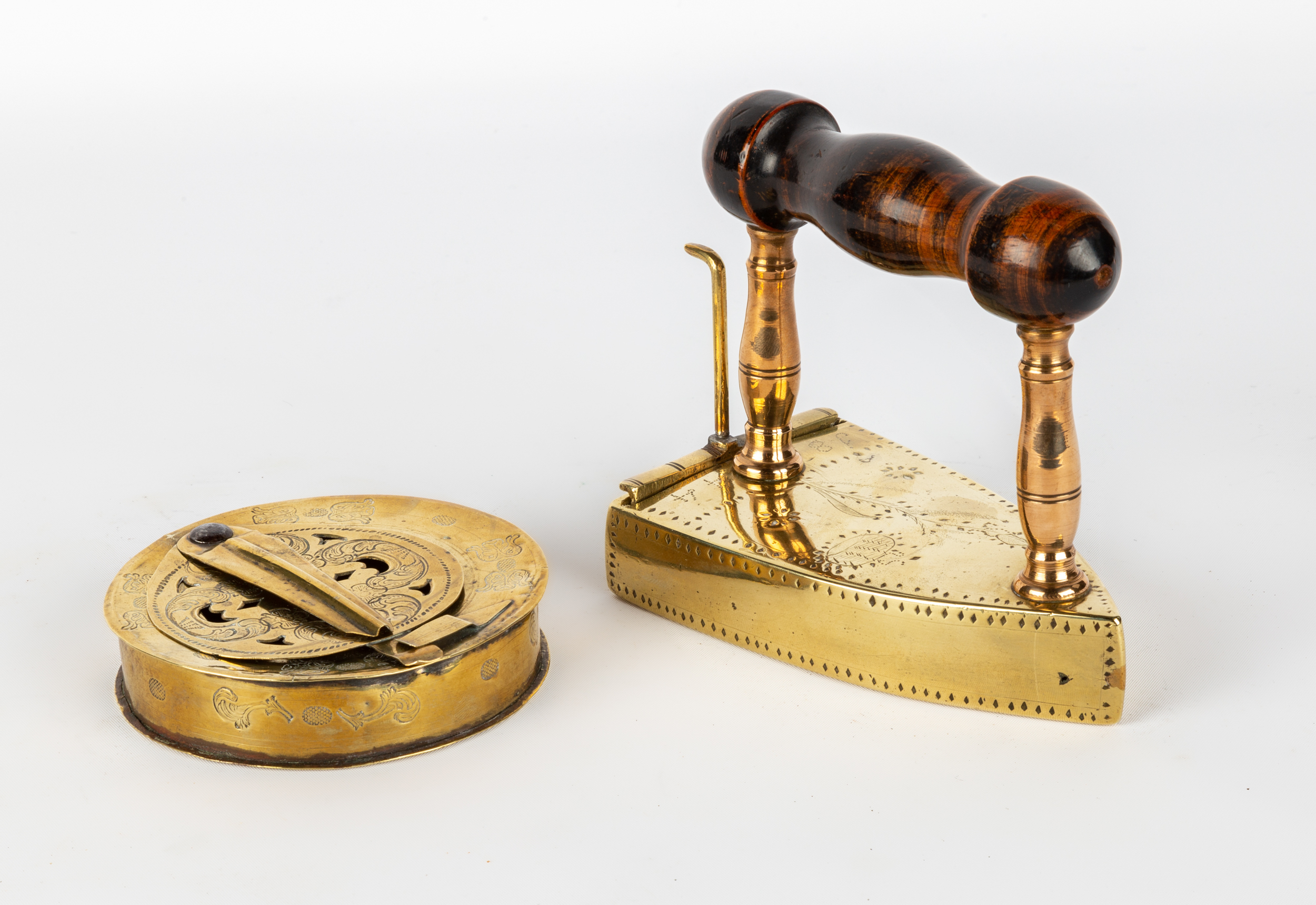 EARLY BRASS CANDLE HOLDER & IRON