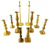 EARLY BRASS CANDLESTICKS, LATE