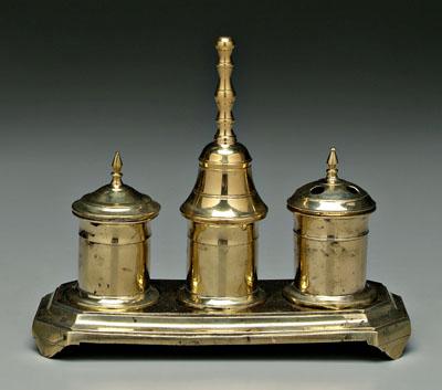 Early brass ink stand, footed