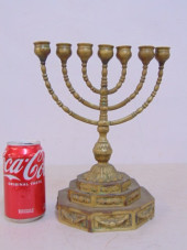 EARLY BRASS MENORAH, ON OCTAGO
