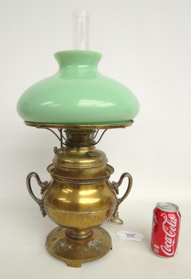 Early brass oil lamp with shade