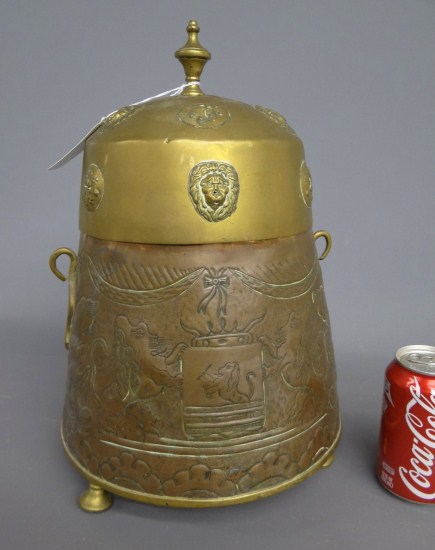 Early brass pot with lid. 15
