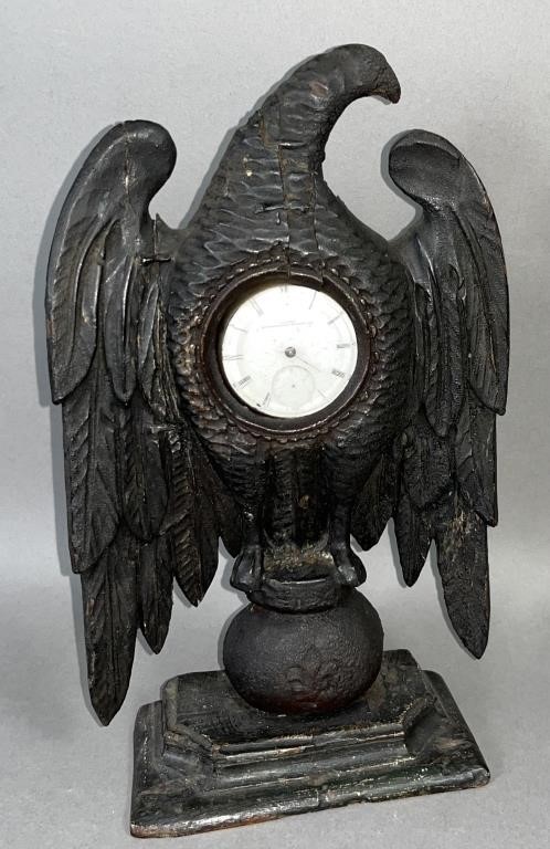 EARLY CARVED EAGLE ON PEDESTAL BASE