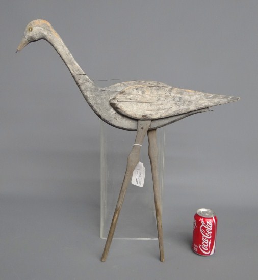 Early carved wooden heron. 24'' W