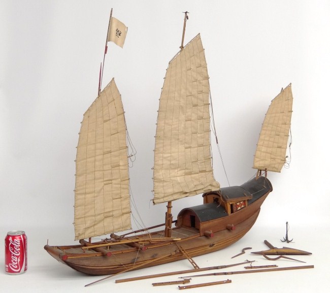 Early Chinese junk boat model. 40''