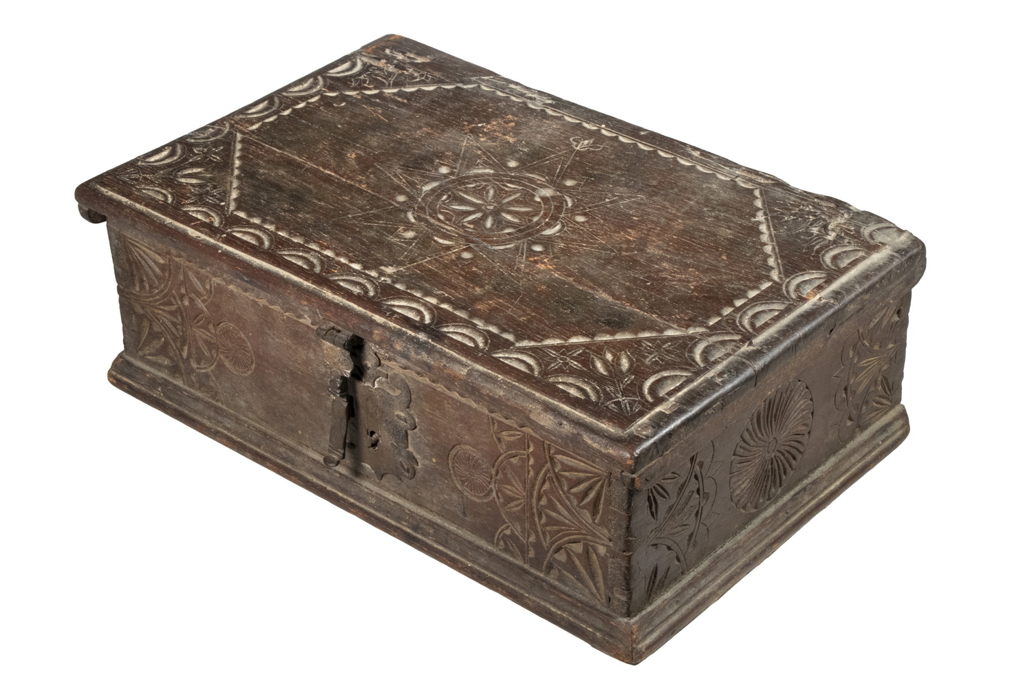 EARLY CHIP CARVED BIBLE BOX 17th c.