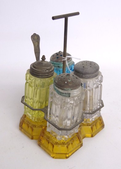 Early colored glass castor set.