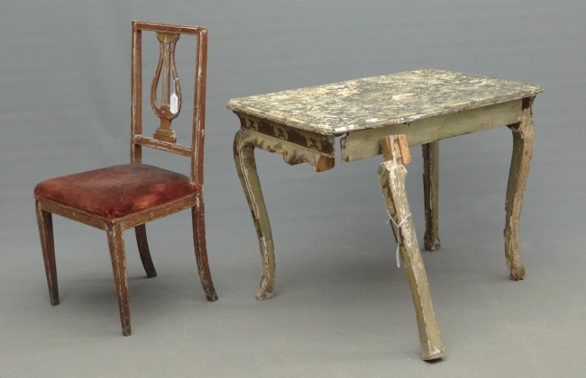 Early Continental table with lyre