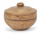 EARLY COVERED ASH BURL JAR. A
