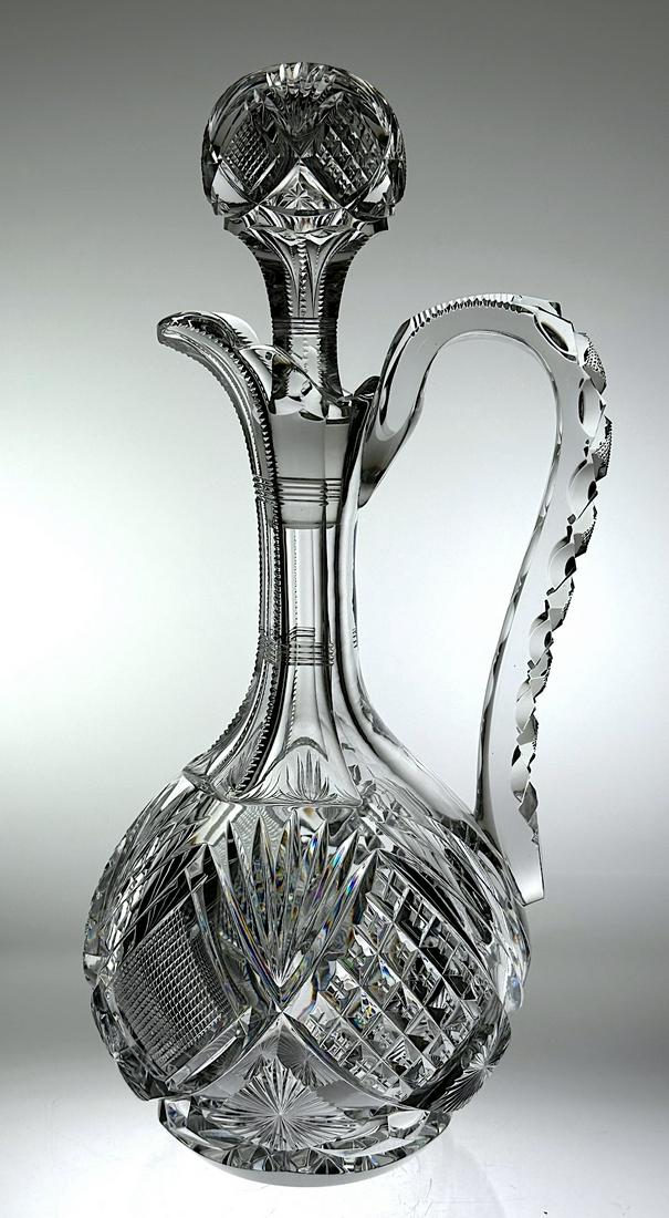 EARLY CUT GLASS HANDLED DECANTER