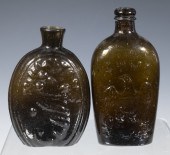 EARLY DARK AMBER GLASS FLASKS