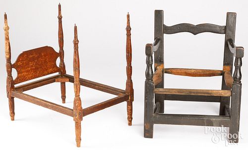 EARLY DOLL'S PAINTED ARM CHAIR,