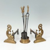 EARLY DOLPHIN ANDIRONS AND FIR