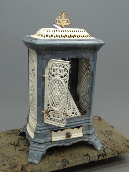 Early enamel cast iron stove.
