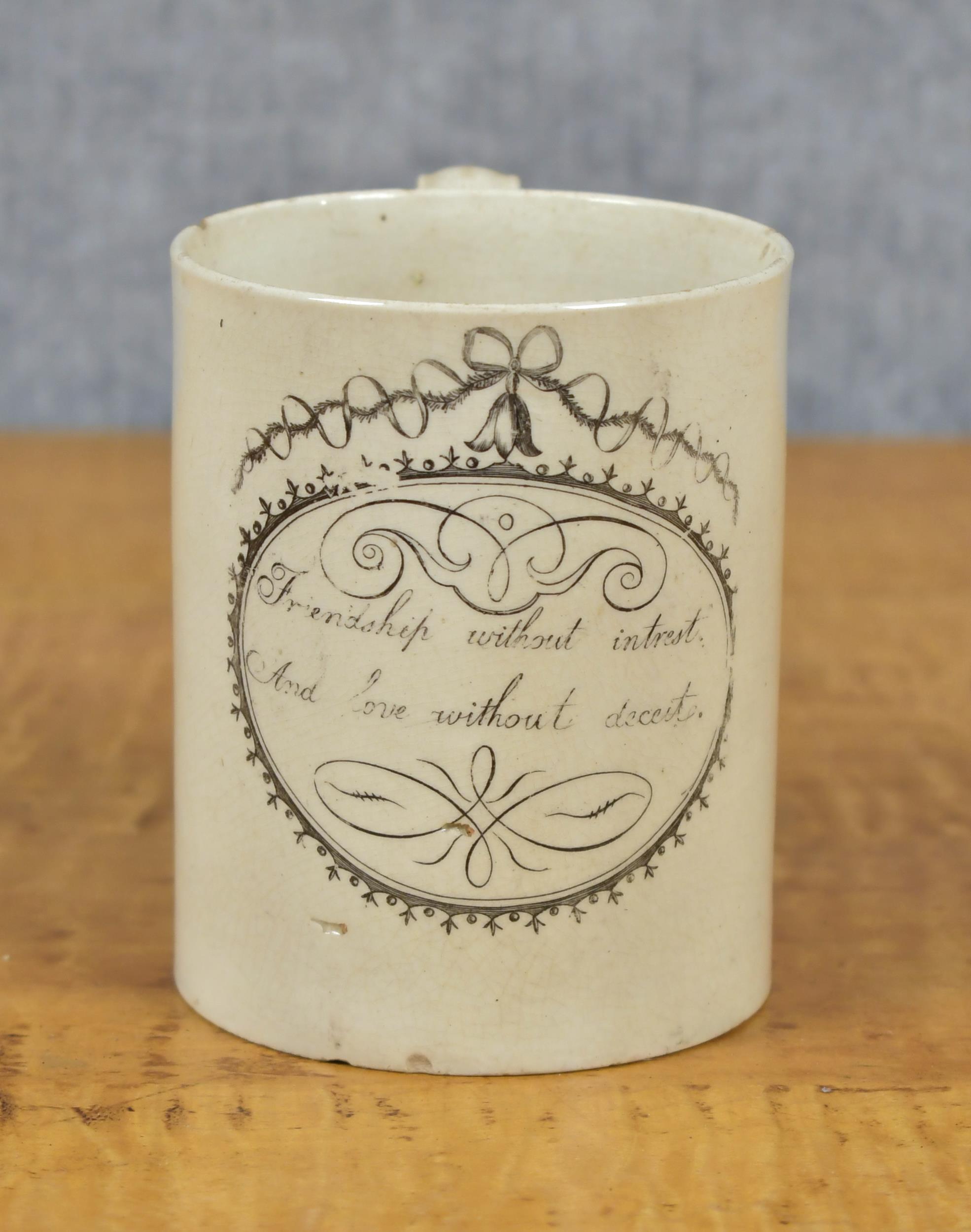 EARLY ENGLISH CREAMWARE MUG. Ca.