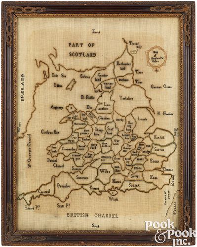 EARLY ENGLISH NEEDLEWORK MAP OF