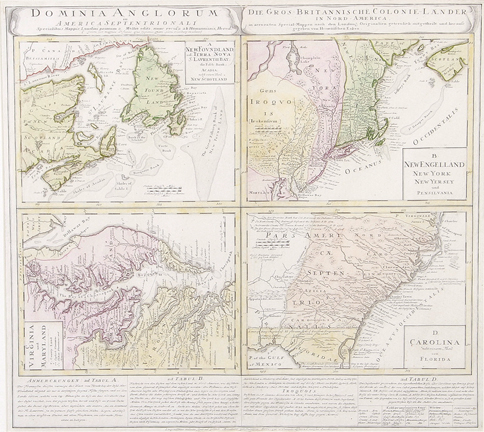 Early four-part map of Colonial