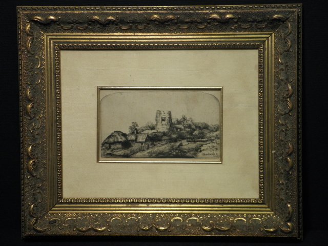 Early framed etching after
