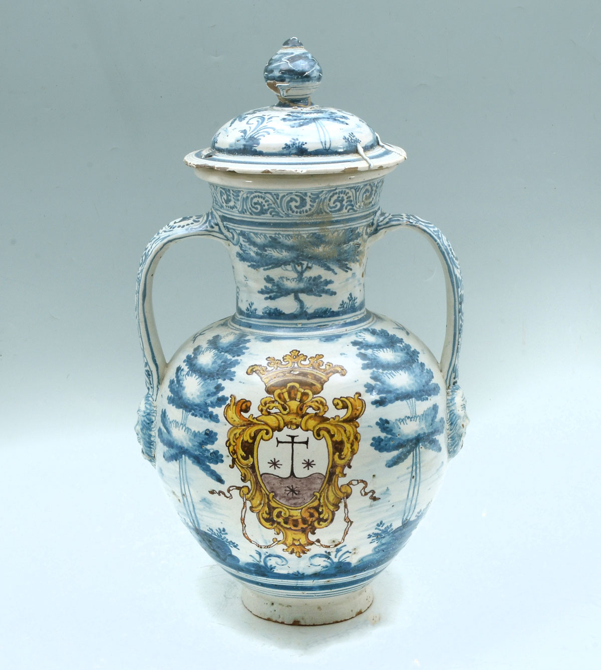 EARLY HANDLED TALAVERA STYLE URN
