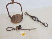 EARLY IRON HANGING OIL LAMP, W