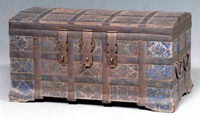 Early iron mounted coffer, iron