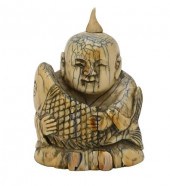 EARLY IVORY FIGURE, HOLDING LA