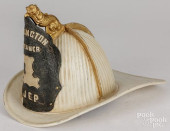 EARLY LEATHER FIRE HELMET WITH