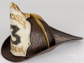 EARLY LEATHER FIRE HELMET WITH