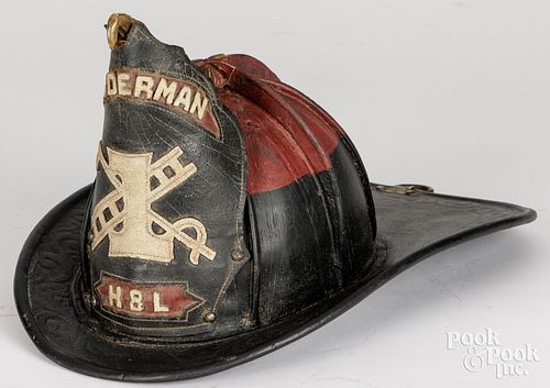 EARLY LEATHER FIRE HELMET WITH