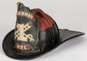 EARLY LEATHER FIRE HELMET WITH