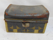 EARLY LEATHER TRUNK WITH HOBNA